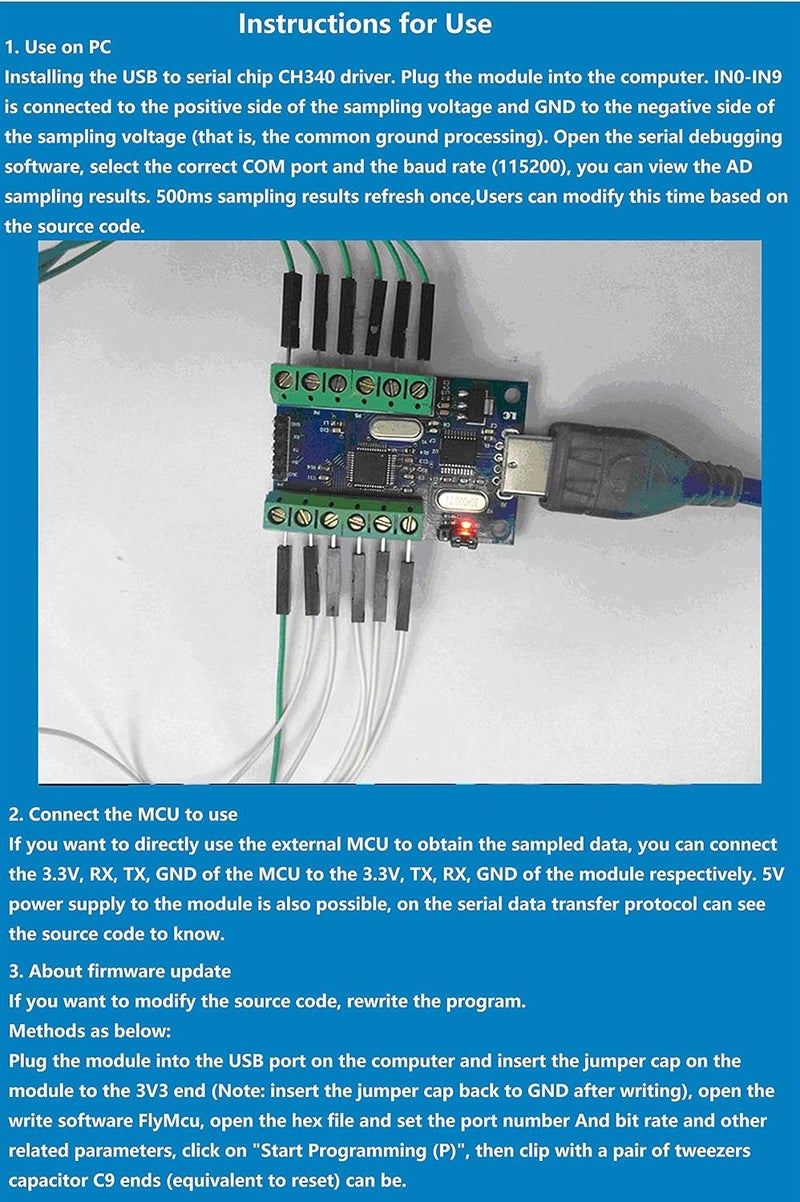 NOYITO USB 10-Channel 12-Bit AD Data Acquisition Module STM32 UART Communication USB to Serial Chip CH340 ADC Module - Image 4